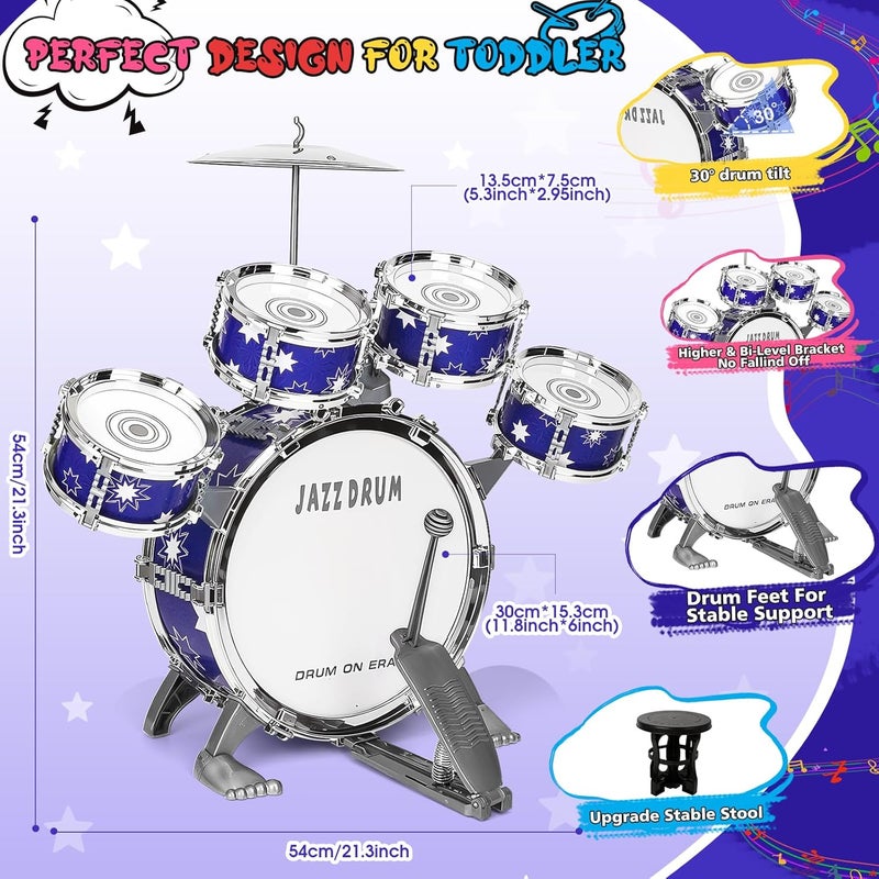Drmukie Upgraded Drum Set for Kids 3-5 Toddler Toy Ages 2-4 Jazz Drums Kit with Stool Musical Instrument Toys for 3 4 5 Year Old Girls Boys Gifts - Image 3